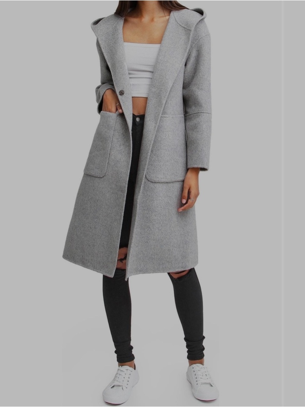 Belle & Bloom Walk This Way Wool Blend Oversized Coat - Grey